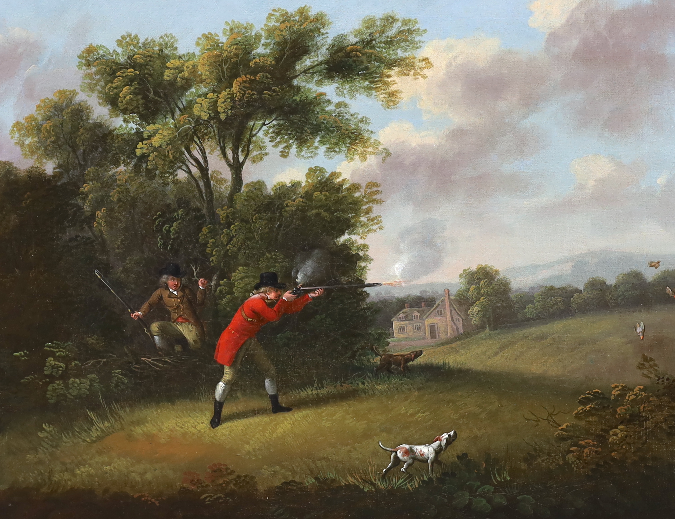 Samuel Howitt (English, 1756-1822), Shooting scenes, oils on canvas, a pair, 35 x 44cm